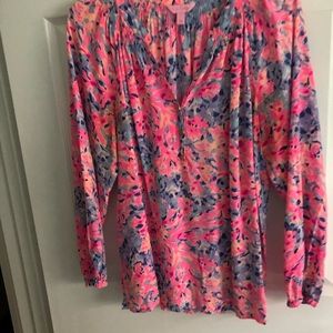 Lilly Pulitzer top and Navy worth jeans